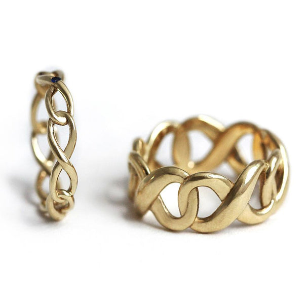 gold set of his and hers promise rings with infinity shape