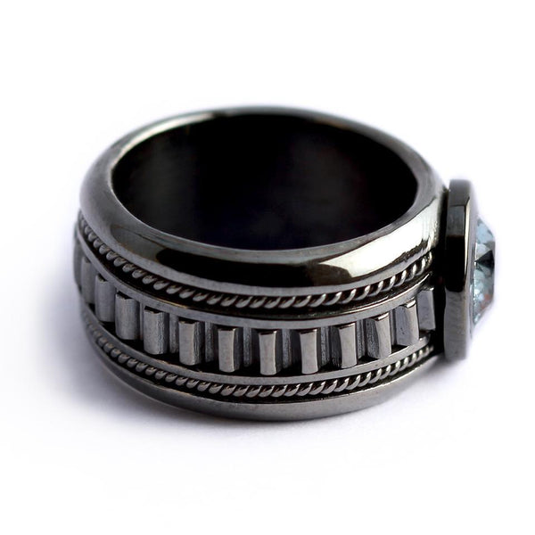 Men's blue Aquamarine in gold or sterling silver misti wedding band