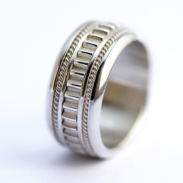 Coil two tone filigree texture wedding ring