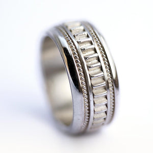 Coil two tone filigree texture wedding ring