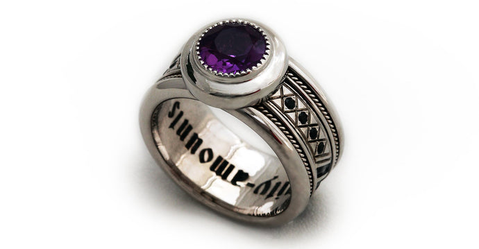 purple Amethyst with silver misti wedding band for men