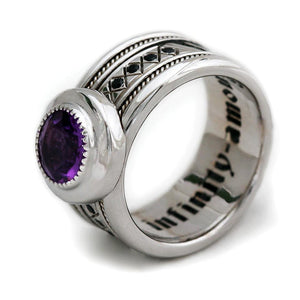 purple Amethyst with silver misti wedding band for men