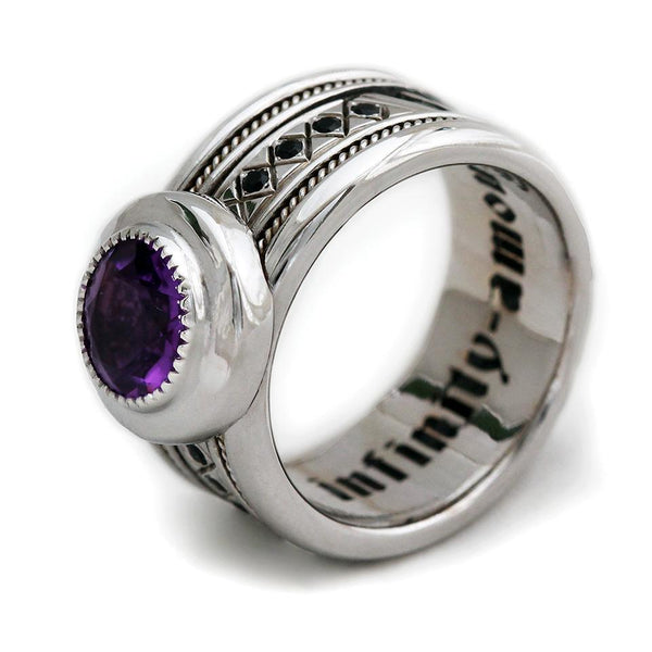 purple Amethyst with silver misti wedding band for men