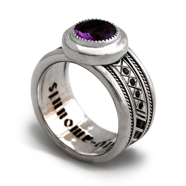 purple Amethyst with silver misti wedding band for men