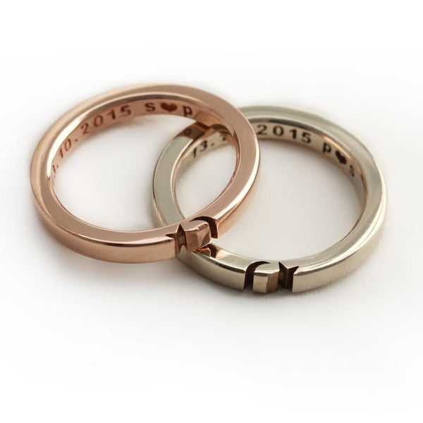 Rose gold and white gold ring set