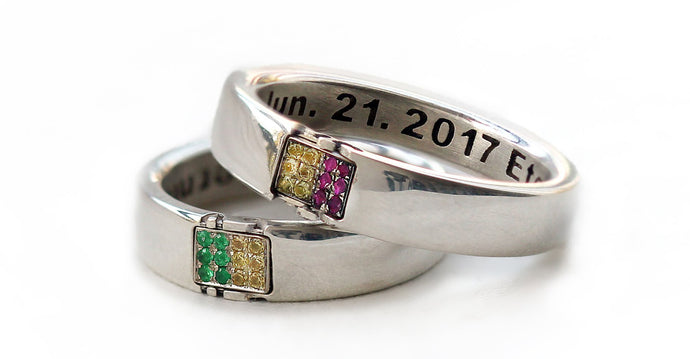 letter specific with Sapphire Emerald and Ruby couple rings