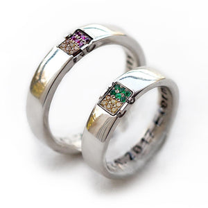 letter specific with Sapphire Emerald and Ruby couple rings