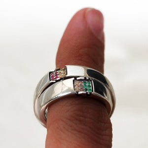 letter specific with Sapphire Emerald and Ruby couple rings