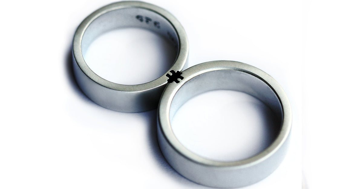 Handcrafted jigsaw puzzle detail matching couple promise rings set ...