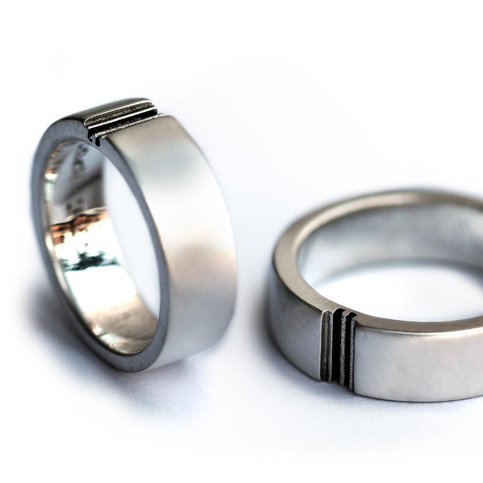Handcrafted Jigsaw Puzzle Detail Matching Couple Promise Rings Set 18K Rose Gold