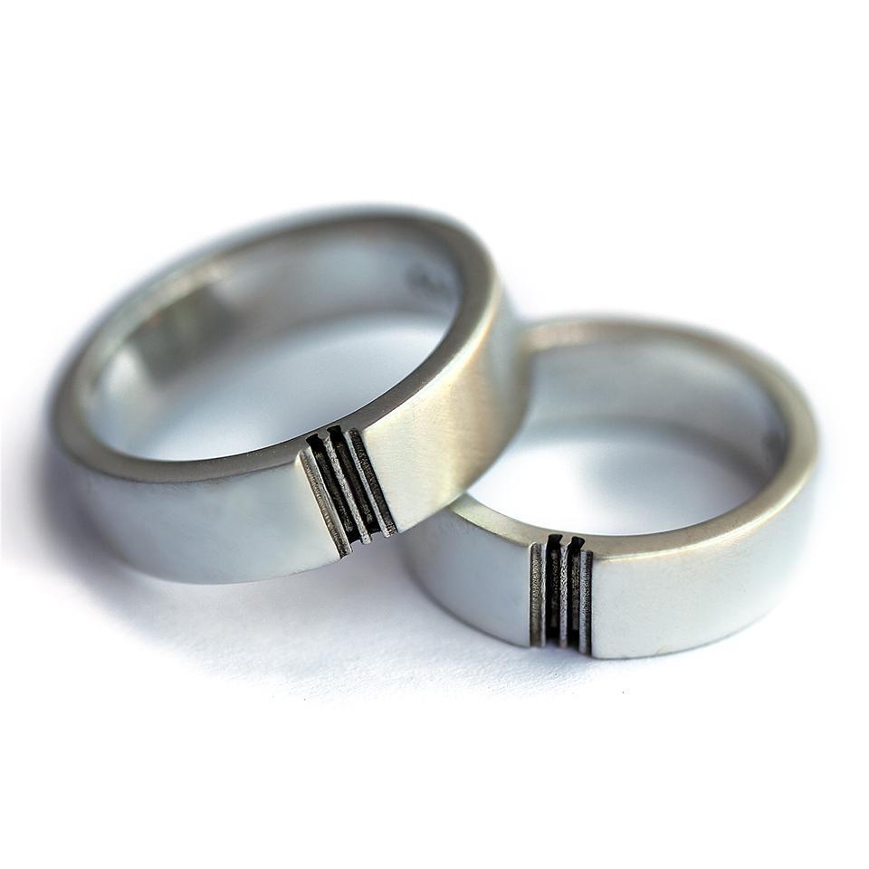 Handcrafted jigsaw puzzle detail matching couple promise rings set ...