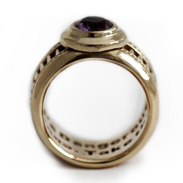 Purple Amethyst gemstone set in a gold Misti ring