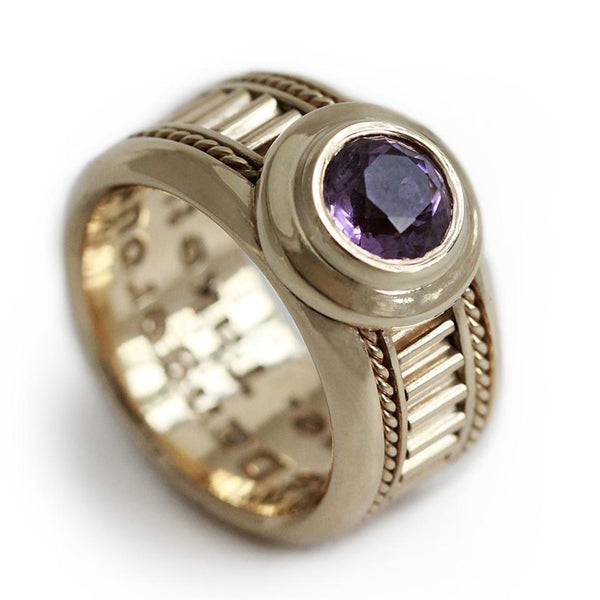 Purple Amethyst gemstone set in a gold Misti ring