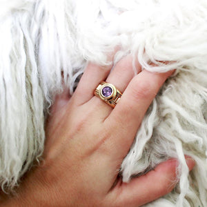 Purple Amethyst gemstone set in a gold Misti ring