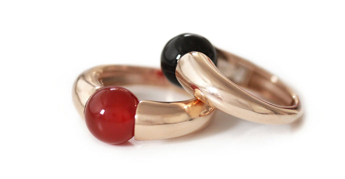 Solitaire Red Agate Gemstone Ring. a unique statement ring in rose gold 