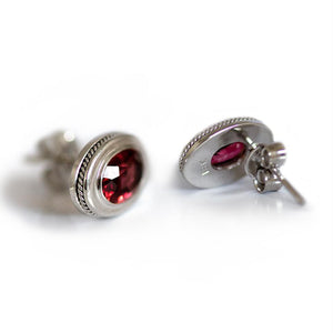 Yoga jewelry Rhodolite studs sets in gold earrings