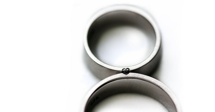 Pair of couples matching black and white Diamond engagement rings
