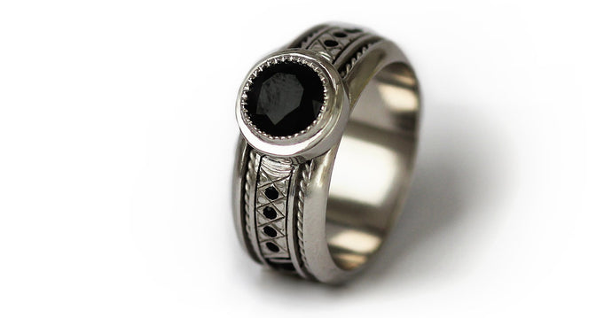 gold or silver misti ring with black Spinel stone