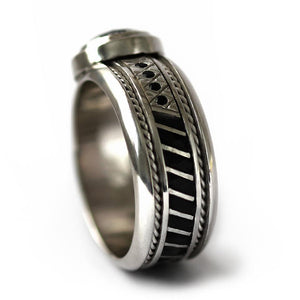 gold or silver misti ring with black Spinel stone