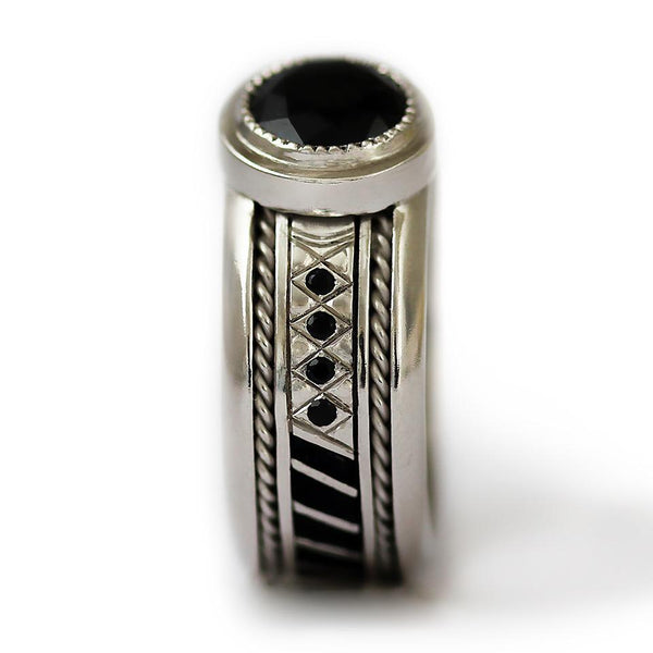 gold or silver misti ring with black Spinel stone