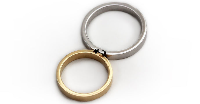 Moon and star wedding rings