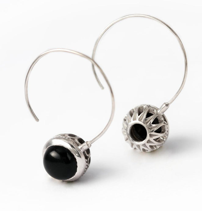 black Onyx gemstone in silver or gold floral earrings