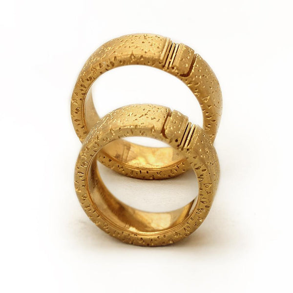 Unique gold textured mens wedding bands