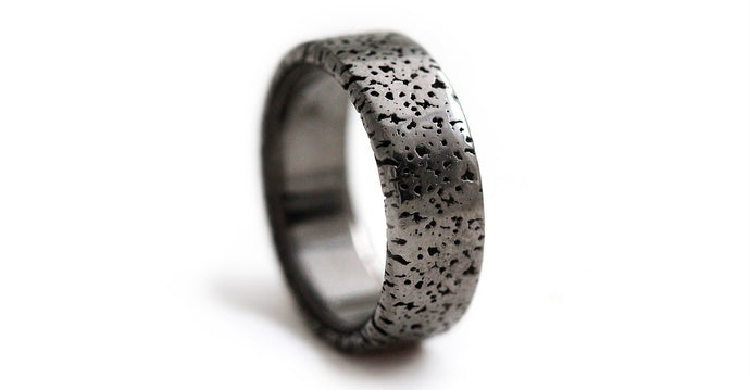 Gorgonzola black and silver textured  wedding band