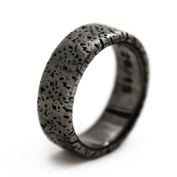 Gorgonzola black and silver textured  wedding band