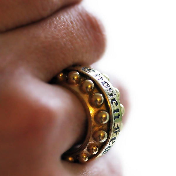 gold or silver ring with customizing stylish rich Gothic typography