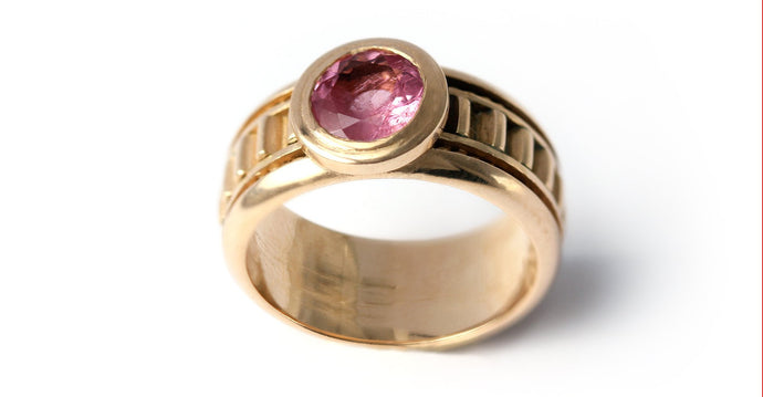 Pink Tourmaline gemstone misti engagement ring with rose gold