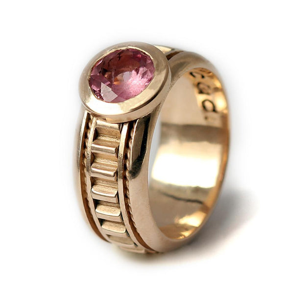 Pink Tourmaline gemstone misti engagement ring with rose gold