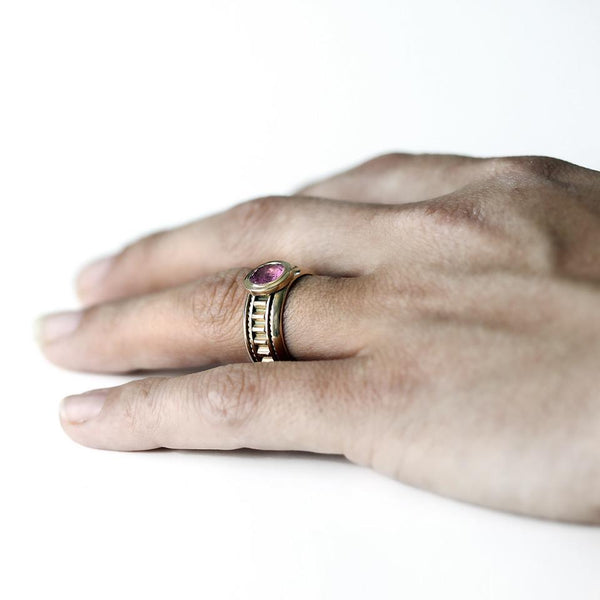 Pink Tourmaline gemstone misti engagement ring with rose gold