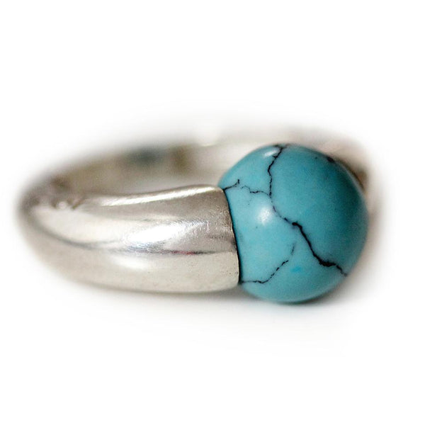 something blue promis ring a minimalist design ring with big round Turquoise gemstone ball