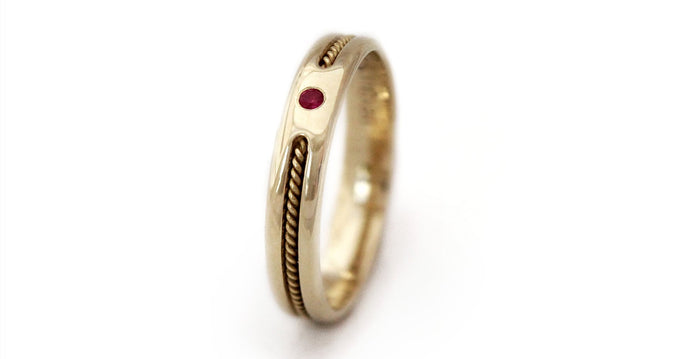 Tribal style gold with ruby Twist promise ring