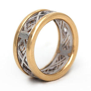 Yellow gold ring for his and her with white gold mesh