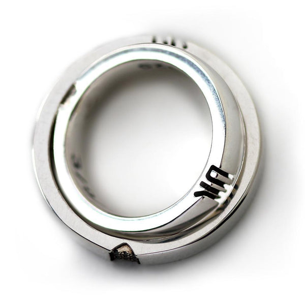 silver promise ring set engraved with initials filled with diamonds
