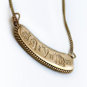 necklace with a secret massage gift that is made in 18k gold with a geometric font shape, Name bar necklace