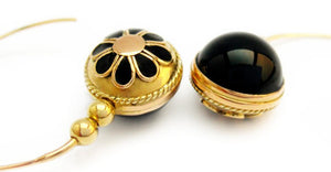 black enamel with black Onyx stone in gold or silver earrings