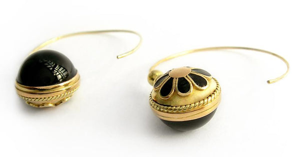 black enamel with black Onyx stone in gold or silver earrings