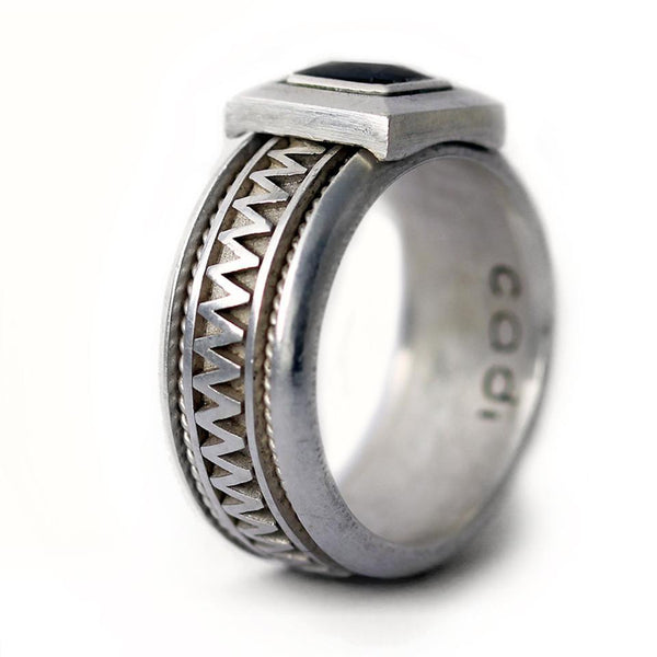  Men's misti silver wedding band with Black Cubic Zirconia Gemstone