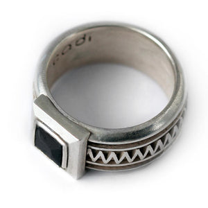 Men's misti silver wedding band with Black Cubic Zirconia Gemstone
